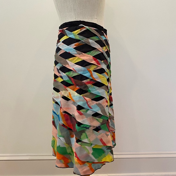 Cori 100% Silk Skirt Black with Bright Woven Silk Strips W Ruffle - Picture 11 of 16